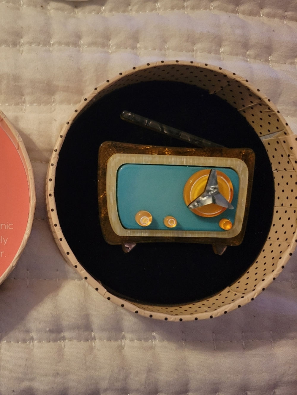 Erstwilder Radio Shack Retro Blue & Gold Pin/Brooch